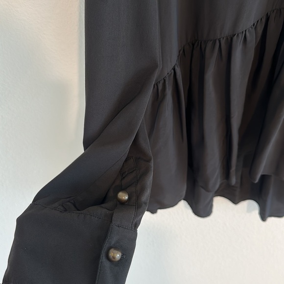 Tibi 100% Silk High Low Hem Peplum Minimalist Black Top - Picture 4 of 10